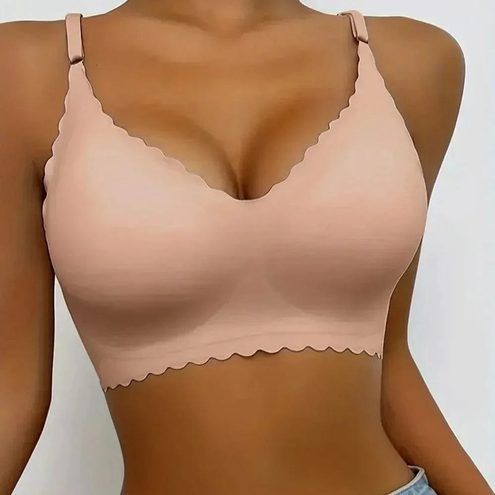 Hot Sale 6 Colors New Ice Silk Underwear Comfy Bra WireFree Padded Wavy Edge Invisible Yoga Wear Ladies Bra Seamless Women Bra - A-1 Thread Vault