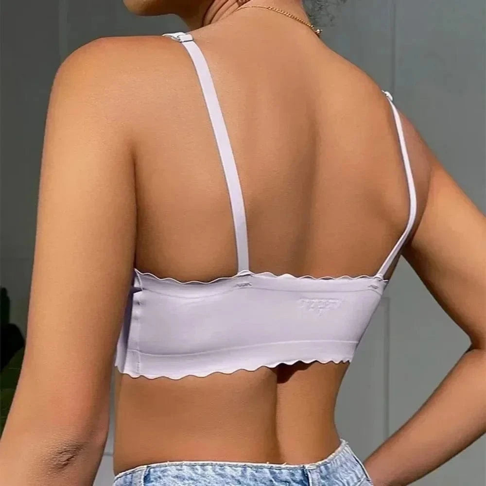 Hot Sale 6 Colors New Ice Silk Underwear Comfy Bra WireFree Padded Wavy Edge Invisible Yoga Wear Ladies Bra Seamless Women Bra - A-1 Thread Vault