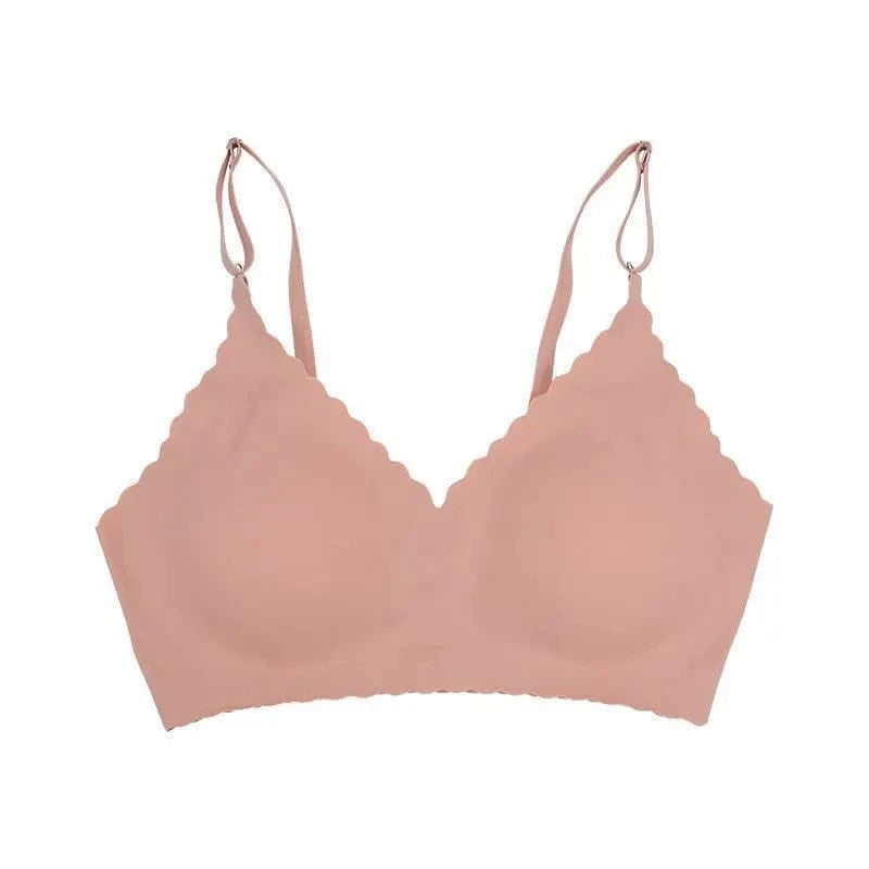 Hot Sale 6 Colors New Ice Silk Underwear Comfy Bra WireFree Padded Wavy Edge Invisible Yoga Wear Ladies Bra Seamless Women Bra - A-1 Thread Vault