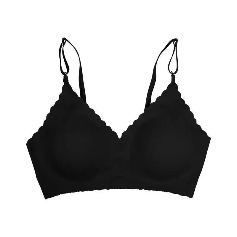 Hot Sale 6 Colors New Ice Silk Underwear Comfy Bra WireFree Padded Wavy Edge Invisible Yoga Wear Ladies Bra Seamless Women Bra - A-1 Thread Vault