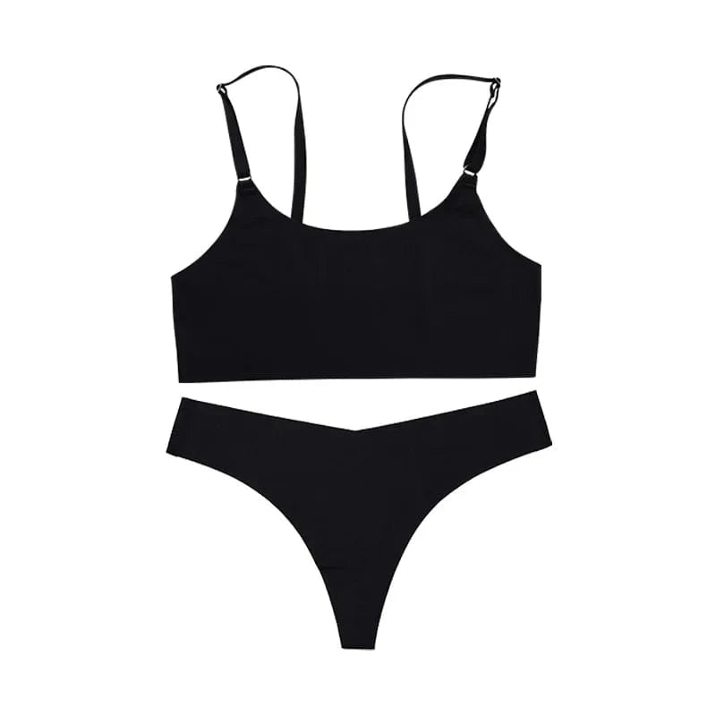 Hot Sale High Quality Latest Design Us Size Stylish Solid Ice Silk Seamless Wireless Bras And Women Underwear Set - A-1 Thread Vault