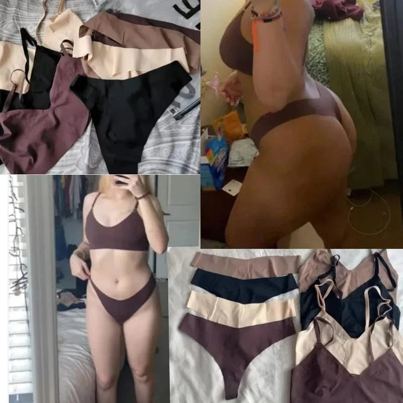 Hot Sale Ladies' V-Neck Style Wire-Free Seamless Underwear Set With Briefs Women Underwear Bras And Panties Set - A-1 Thread Vault