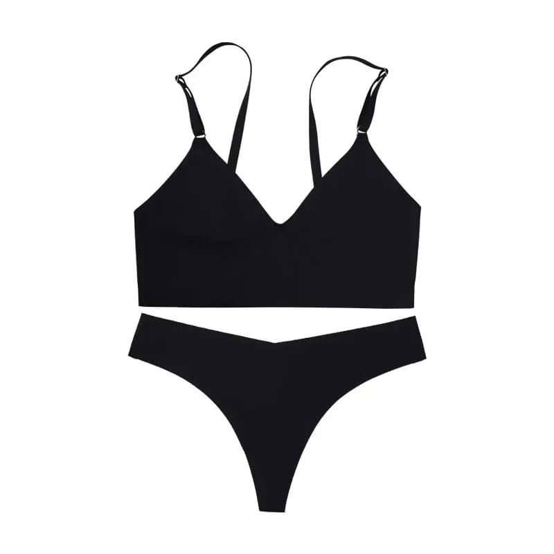 Hot Sale Ladies' V-Neck Style Wire-Free Seamless Underwear Set With Briefs Women Underwear Bras And Panties Set - A-1 Thread Vault