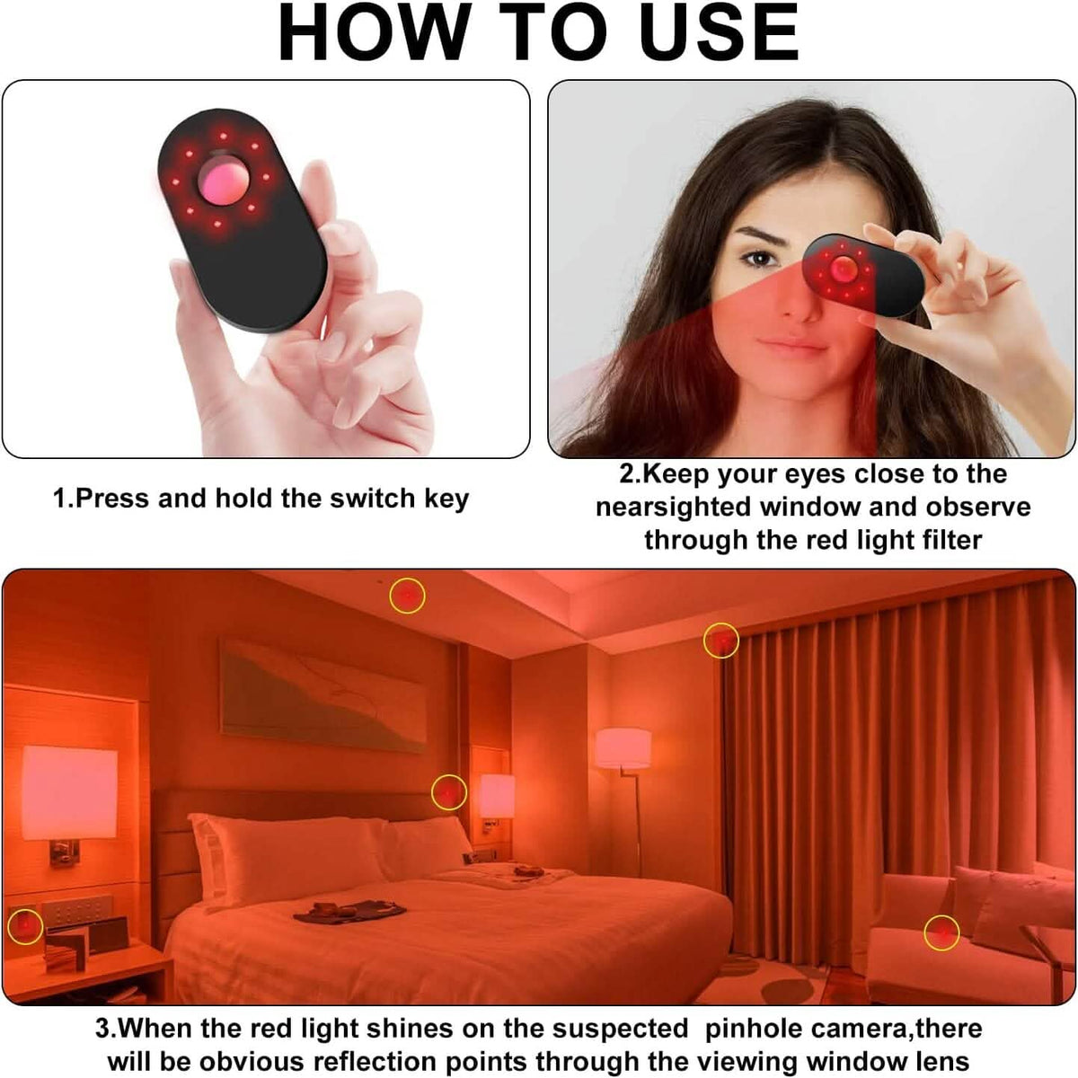 Hotel Hidden Camera Detector Finder, Infrared Detector, Travel Mini Portable Anti-Peeping Anti-Monitoring Camera Scanner - A-1 Thread Vault