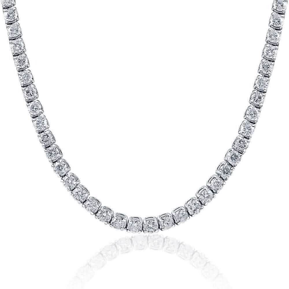 Huge 23 Ct TW Round Cut Natural Diamond Tennis Necklace 14K White Gold 18" - A-1 Thread Vault