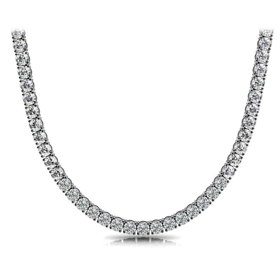 Huge 23 Ct TW Round Cut Natural Diamond Tennis Necklace 14K White Gold 18" - A-1 Thread Vault