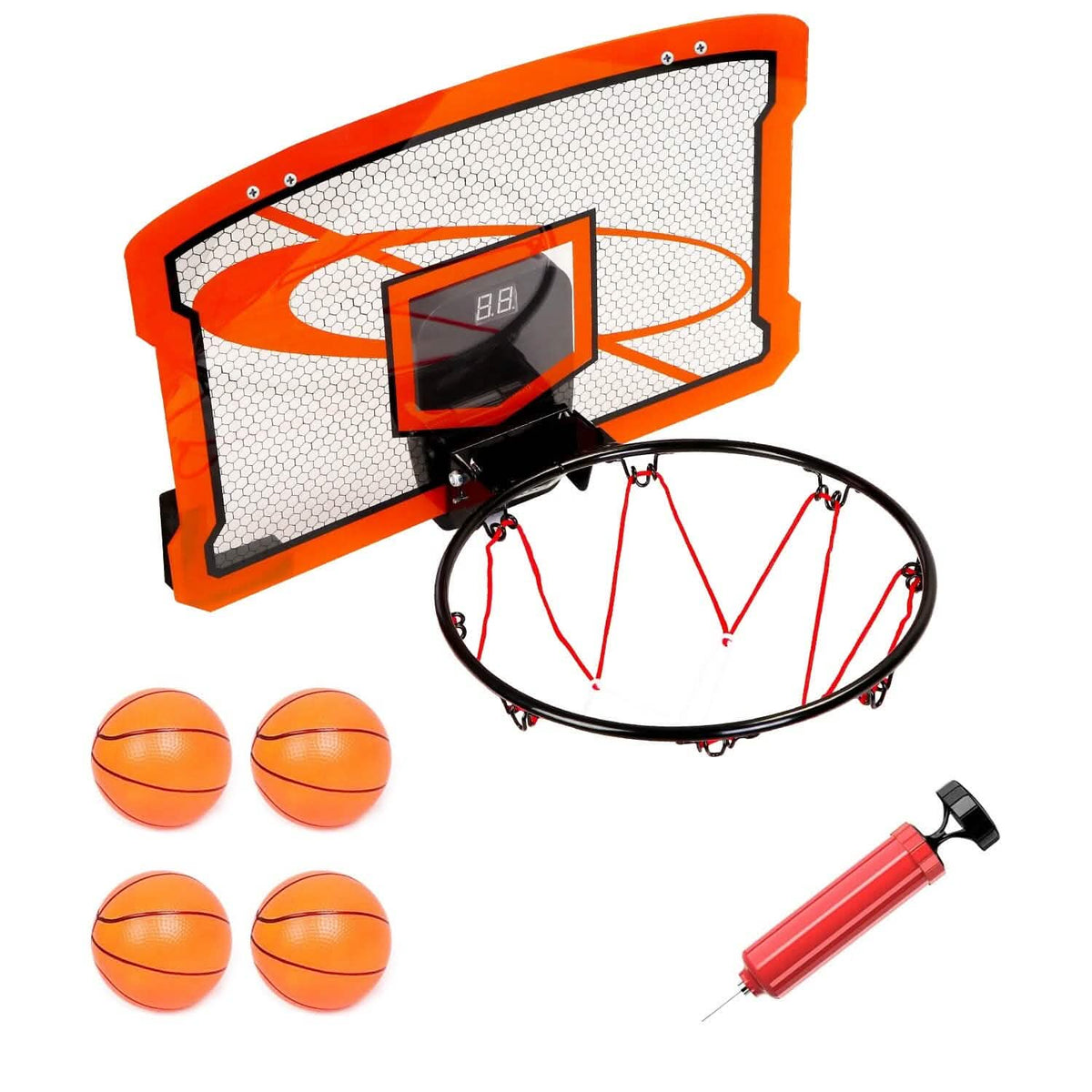 Indoor Mini Basketball Hoop Set with 4 Inflatable Balls Electric Audio Scorer - A-1 Thread Vault