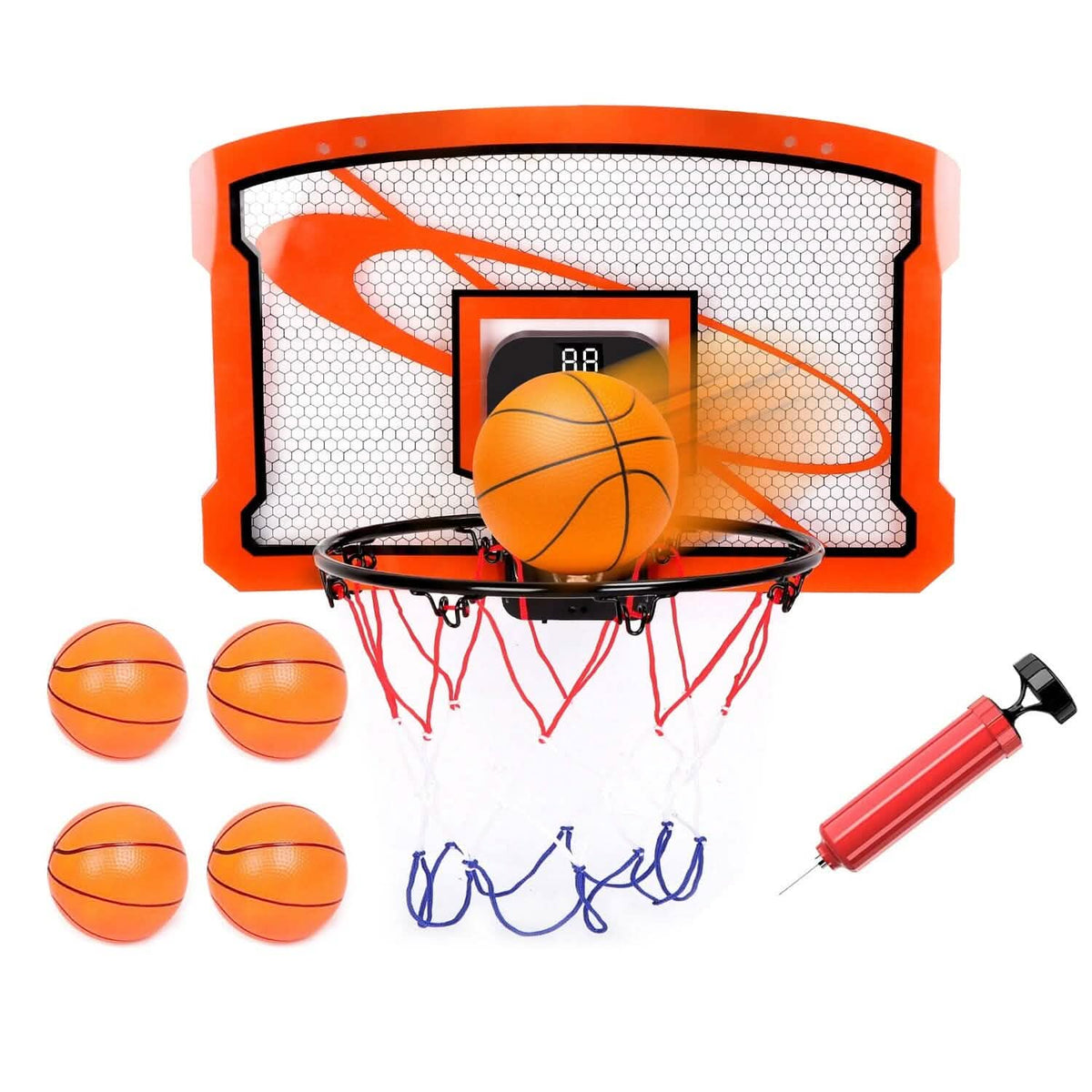 Indoor Mini Basketball Hoop Set with 4 Inflatable Balls Electric Audio Scorer - A-1 Thread Vault