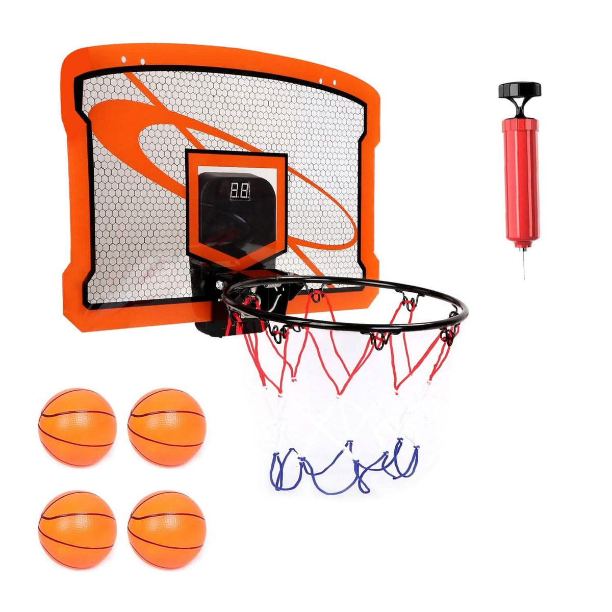 Indoor Mini Basketball Hoop Set with 4 Inflatable Balls Electric Audio Scorer - A-1 Thread Vault