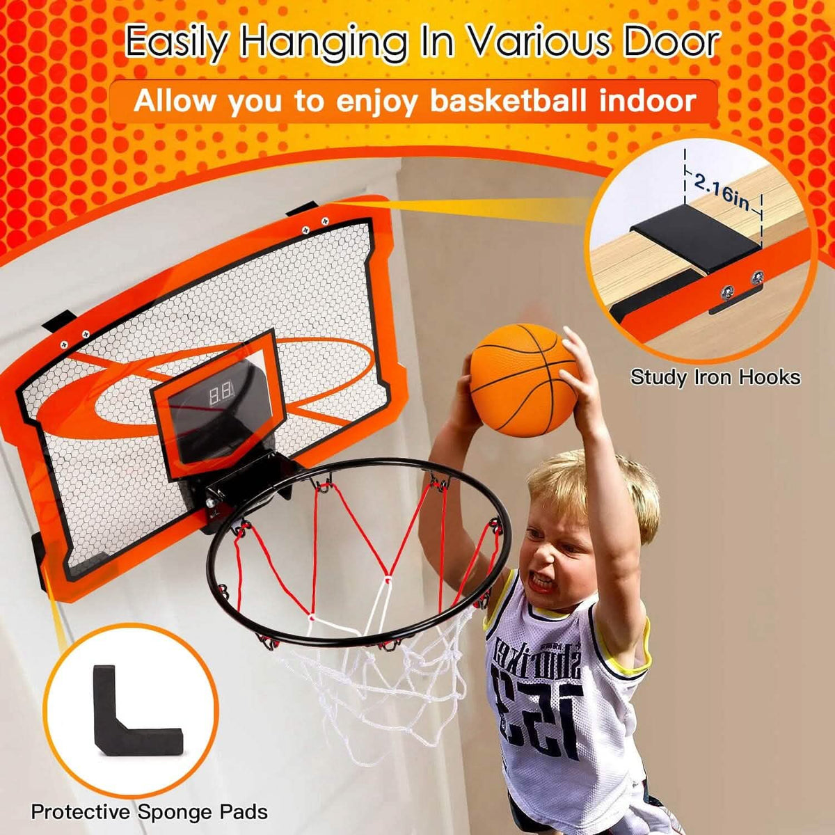 Indoor Mini Basketball Hoop Set with 4 Inflatable Balls Electric Audio Scorer - A-1 Thread Vault