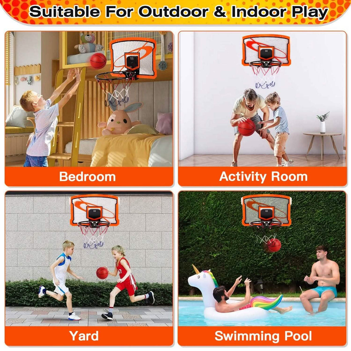 Indoor Mini Basketball Hoop Set with 4 Inflatable Balls Electric Audio Scorer - A-1 Thread Vault