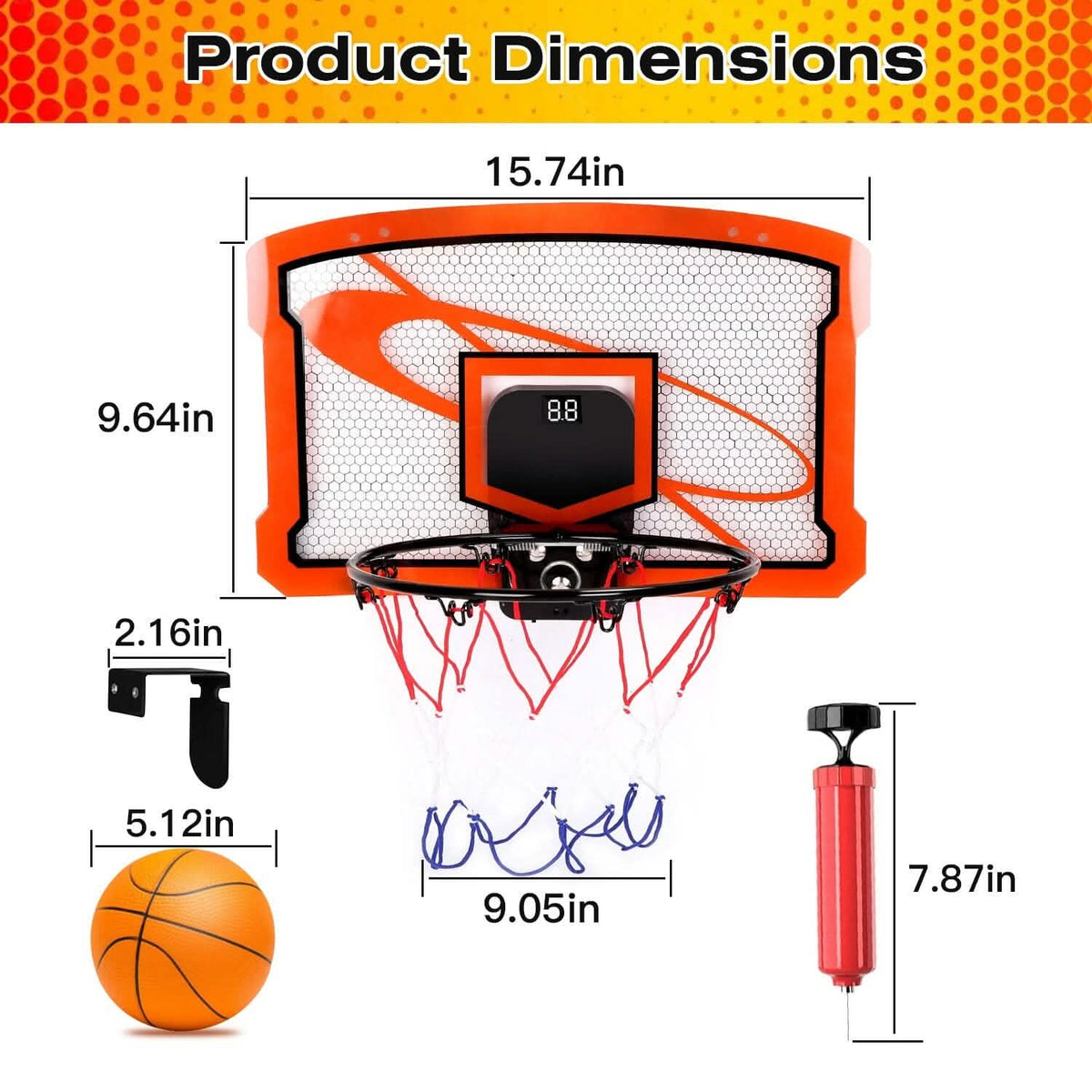 Indoor Mini Basketball Hoop Set with 4 Inflatable Balls Electric Audio Scorer - A-1 Thread Vault
