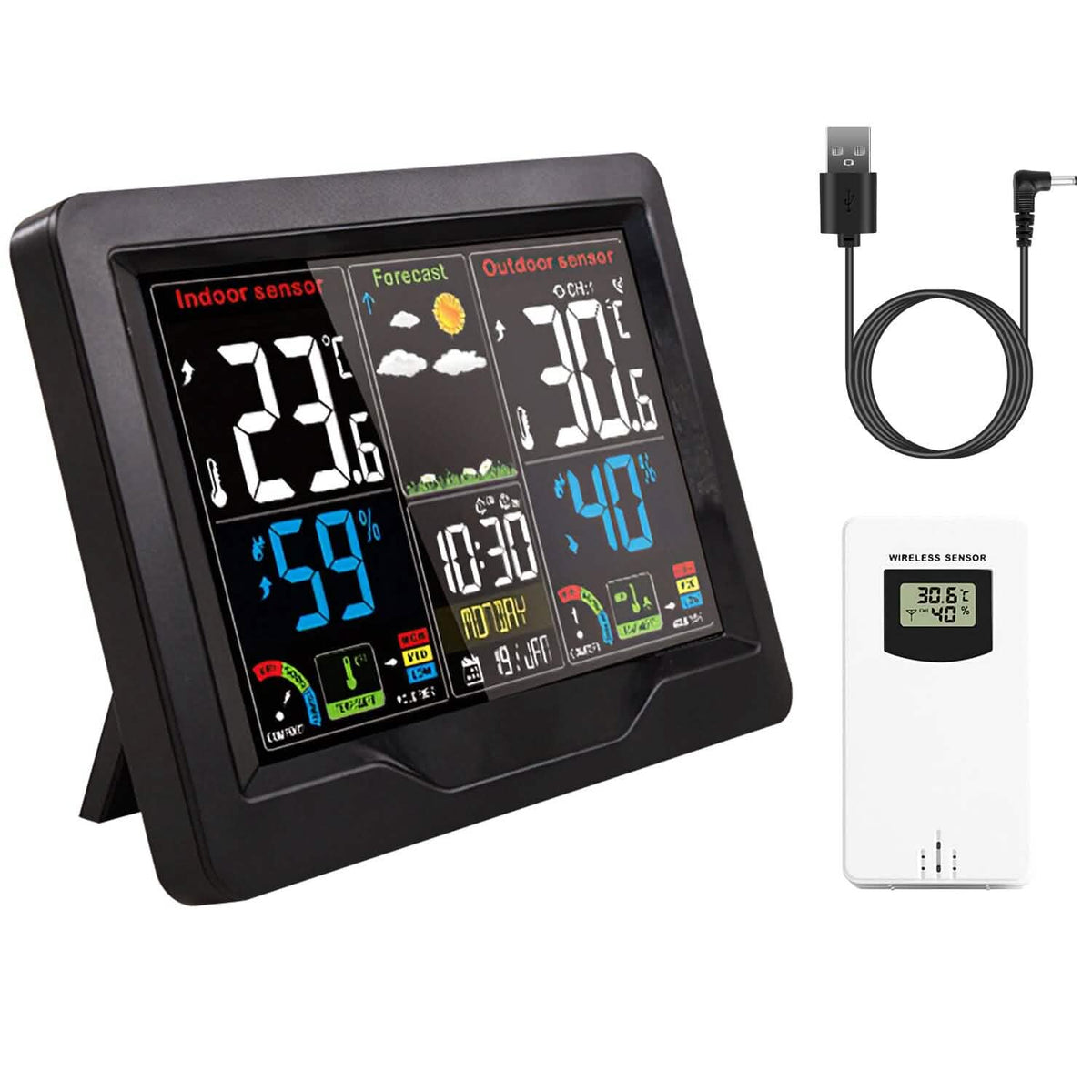 Indoor/Outdoor Thermometer Humidity Weather Forecast Temperature with Backlight - A-1 Thread Vault