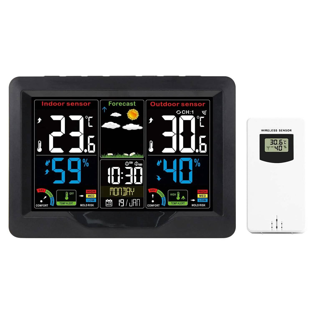 Indoor/Outdoor Thermometer Humidity Weather Forecast Temperature with Backlight - A-1 Thread Vault