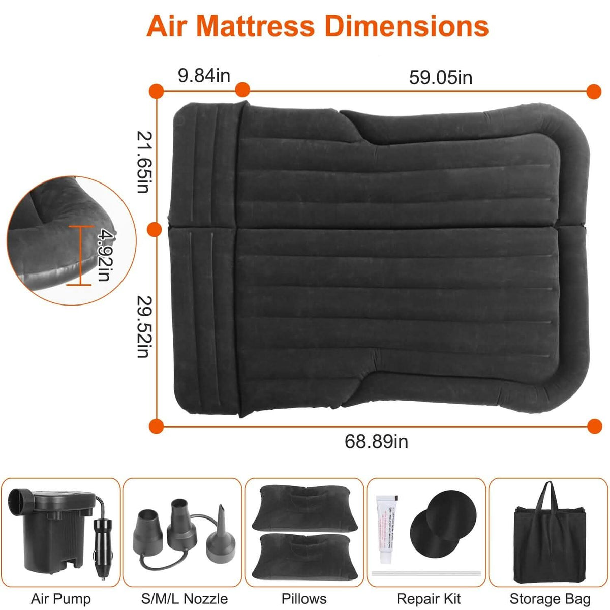 Inflatable SUV Air Mattress Thickened Camping Bed Cushion with Pillow - A-1 Thread Vault