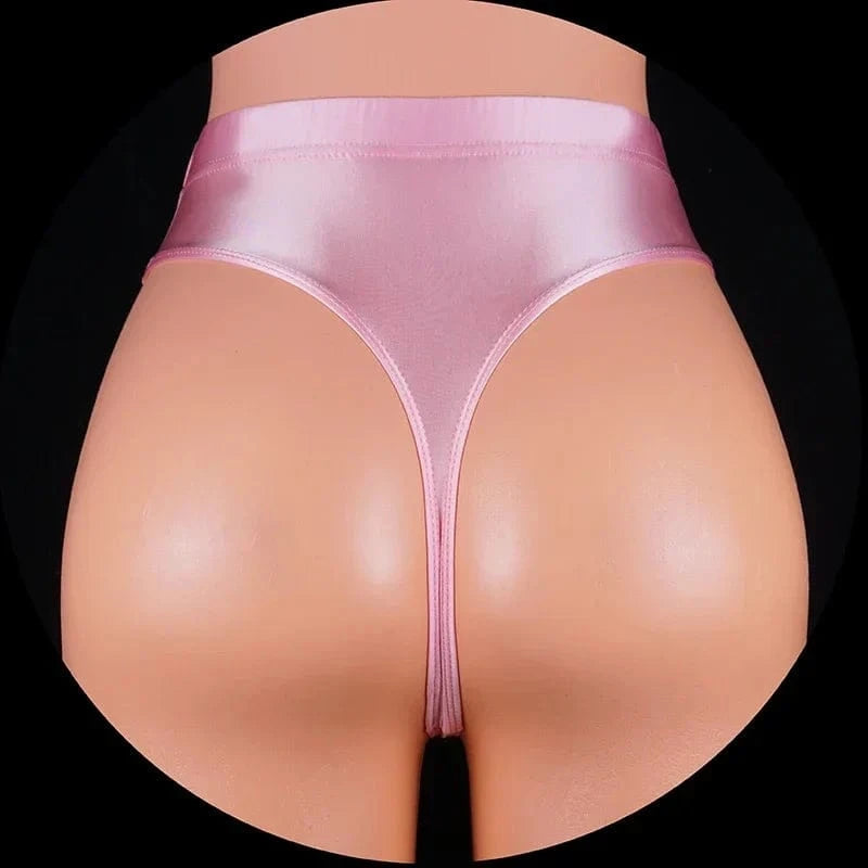 Japan Style Women Sexy thongs Shiny Smooth High Waist G-string Sexy T-Back lingerie Thong UnderWear Satin Glossy Femme Tight - A-1 Thread Vault