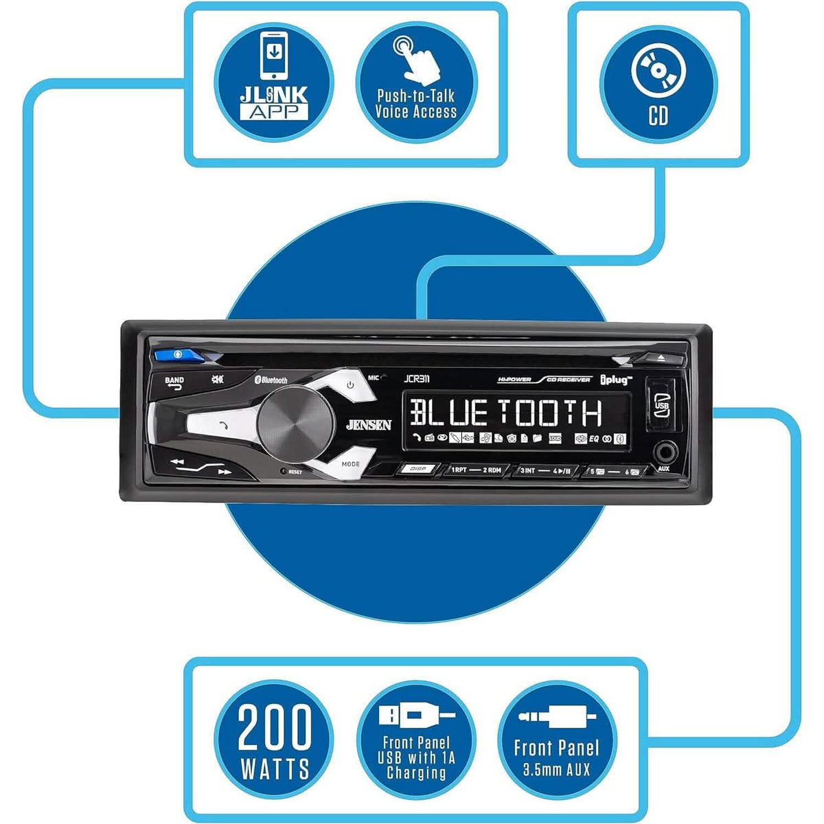 Jensen JCR311 10 Character LCD Single DIN Car Stereo Radio CD Player (Refurbished) - A-1 Thread Vault