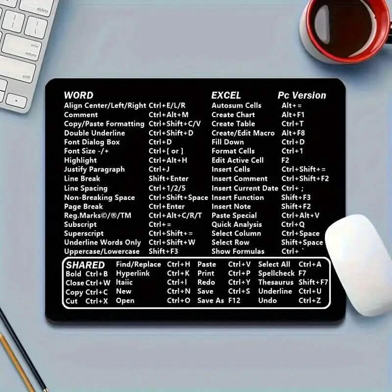 Keyboard Shortcuts Mouse Pad for Microsoft Word and Excel (PC Windows) - A-1 Thread Vault