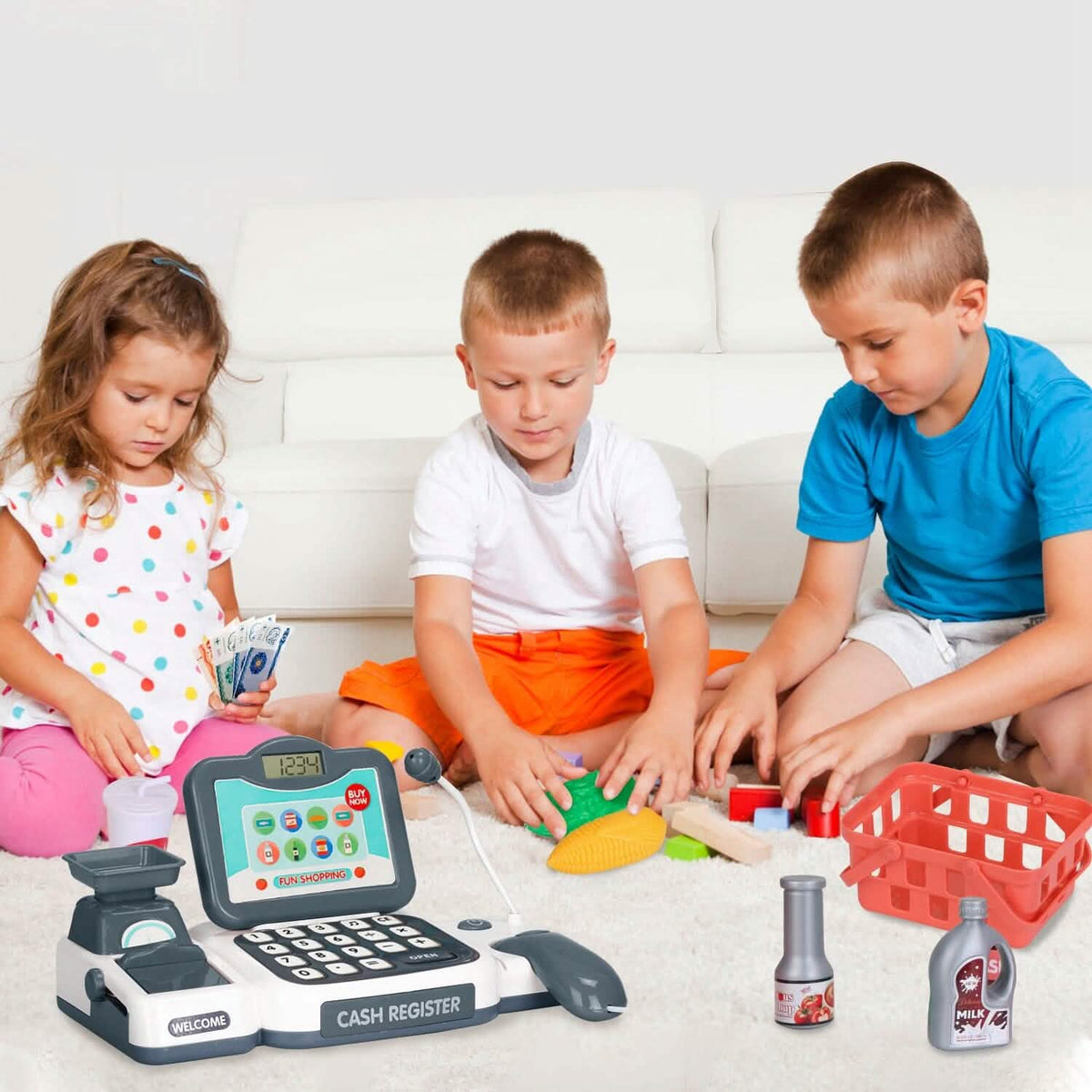 Kids Cash Register Pretend Play Cashier Toy with Scanner Calculator - A-1 Thread Vault