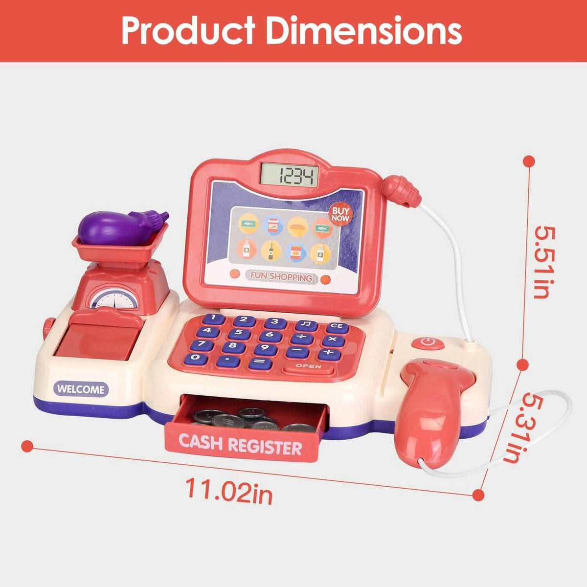 Kids Cash Register Pretend Play Cashier Toy with Scanner Calculator - A-1 Thread Vault
