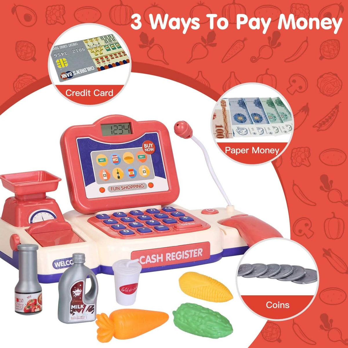 Kids Cash Register Pretend Play Cashier Toy with Scanner Calculator - A-1 Thread Vault