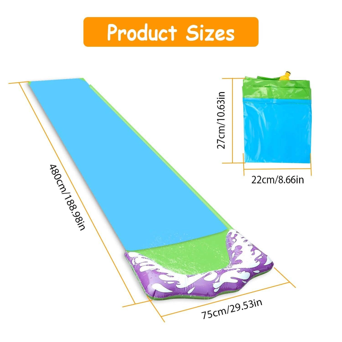 Kids Single Water Slide Lawn Surfing Racing Lane Slip Splash Spray Sprinkler - A-1 Thread Vault