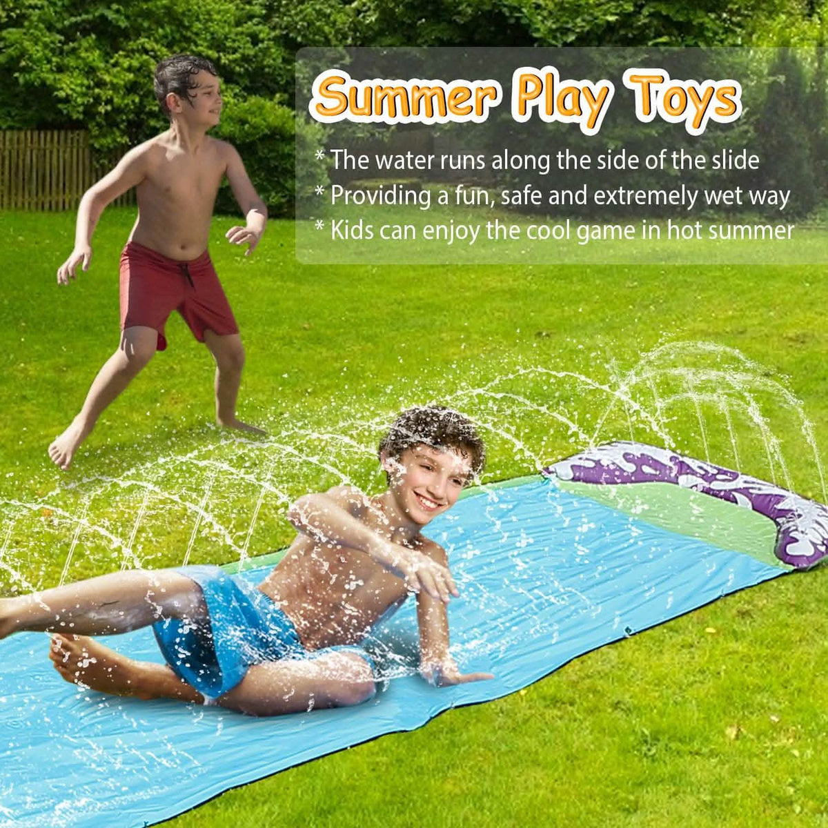 Kids Single Water Slide Lawn Surfing Racing Lane Slip Splash Spray Sprinkler - A-1 Thread Vault