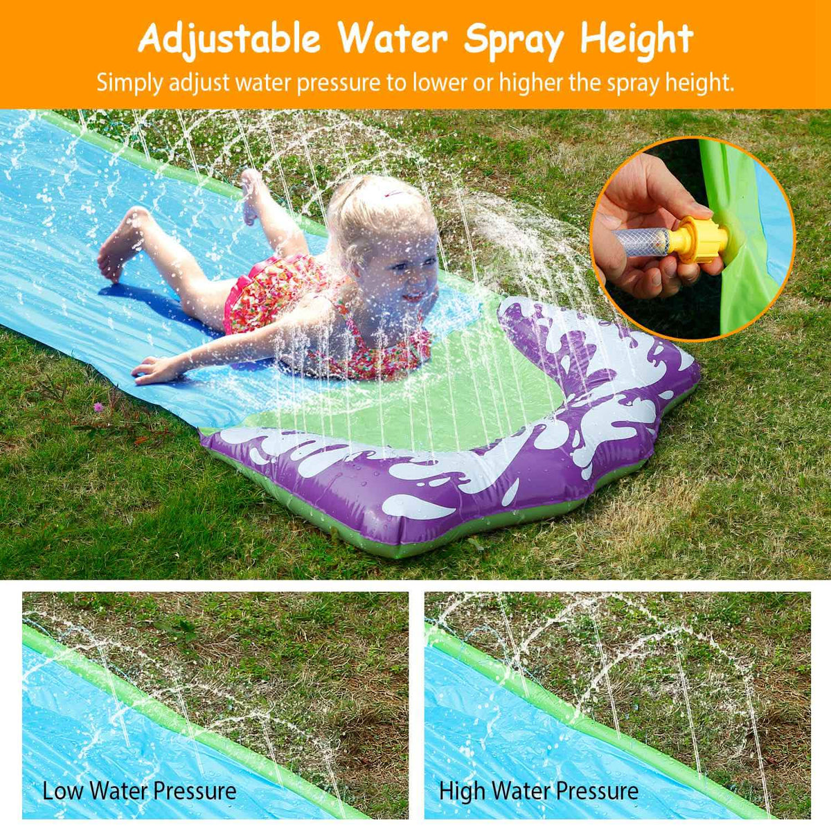 Kids Single Water Slide Lawn Surfing Racing Lane Slip Splash Spray Sprinkler - A-1 Thread Vault