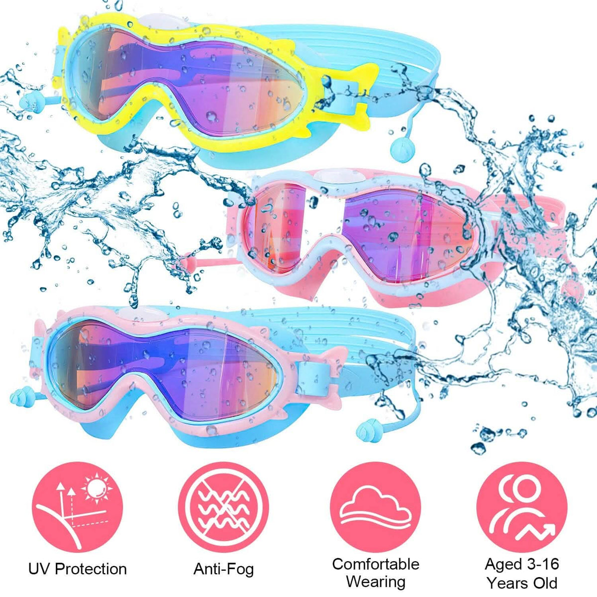 Kids Swim Goggles with Ear Plugs UV Protection Anti-Fog Leak Proof - A-1 Thread Vault