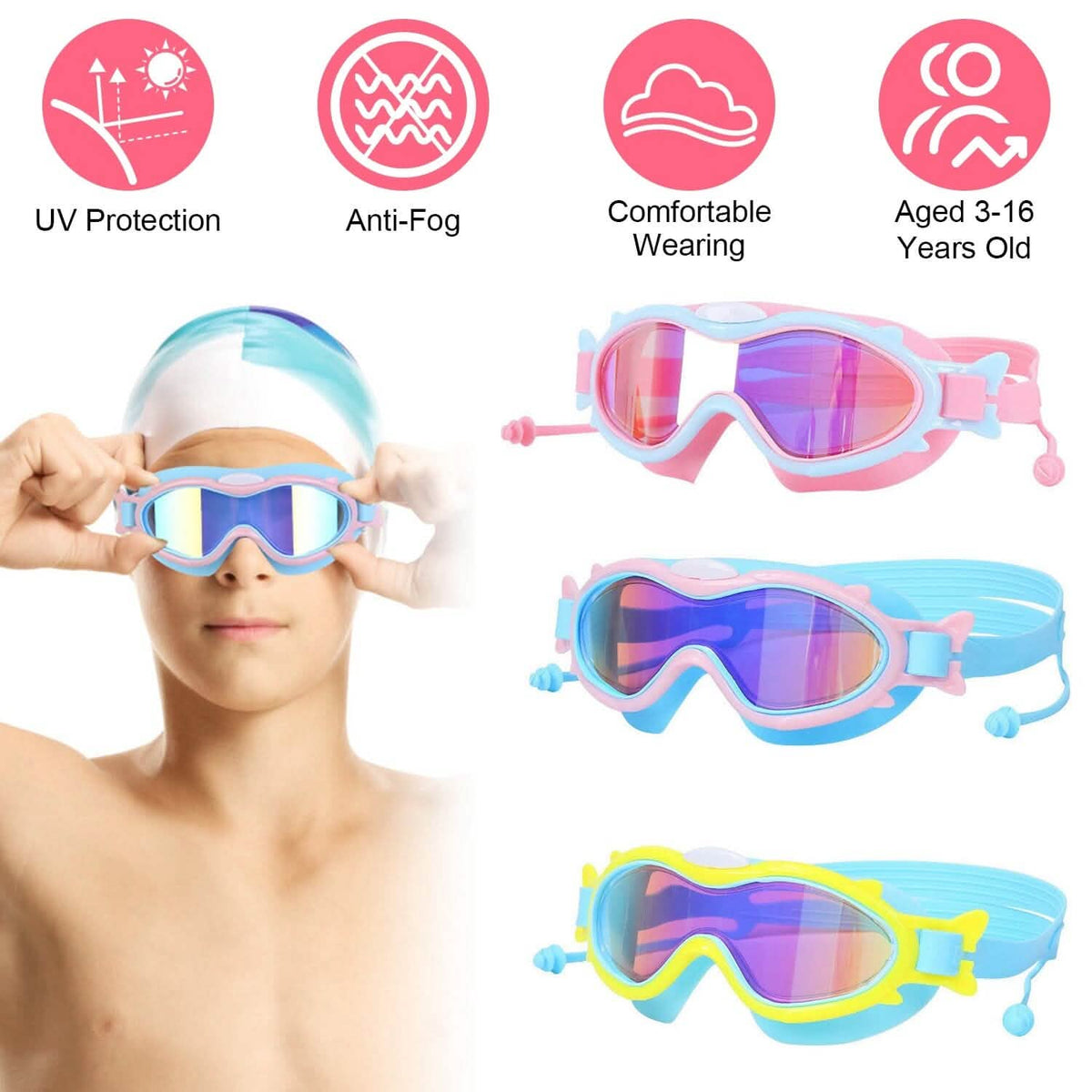 Kids Swim Goggles with Ear Plugs UV Protection Anti-Fog Leak Proof - A-1 Thread Vault