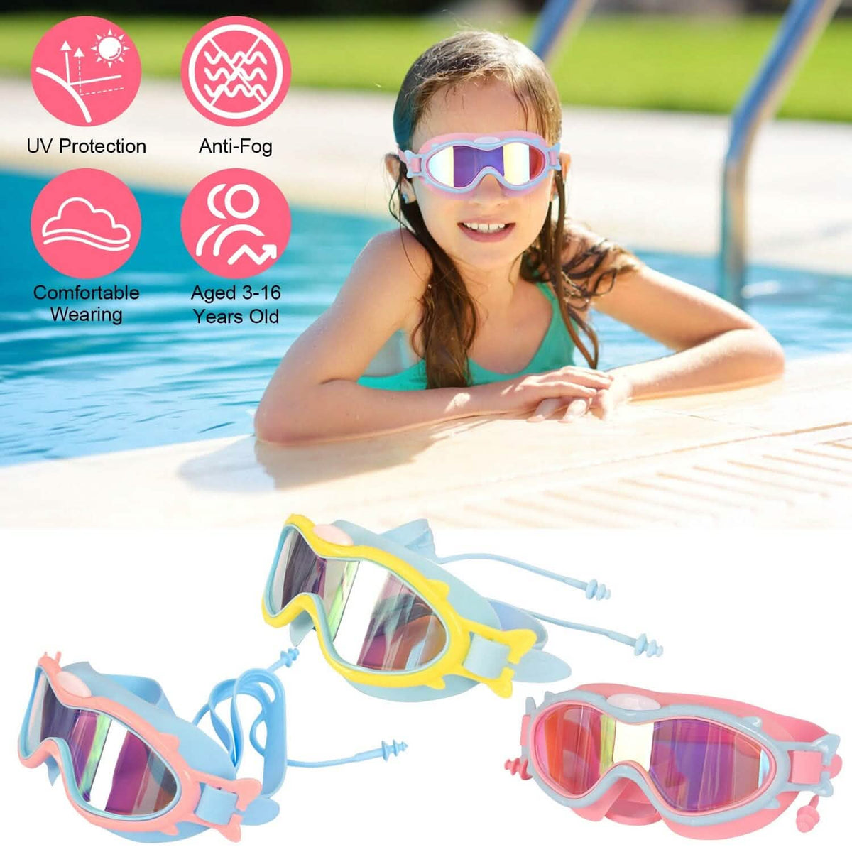 Kids Swim Goggles with Ear Plugs UV Protection Anti-Fog Leak Proof - A-1 Thread Vault