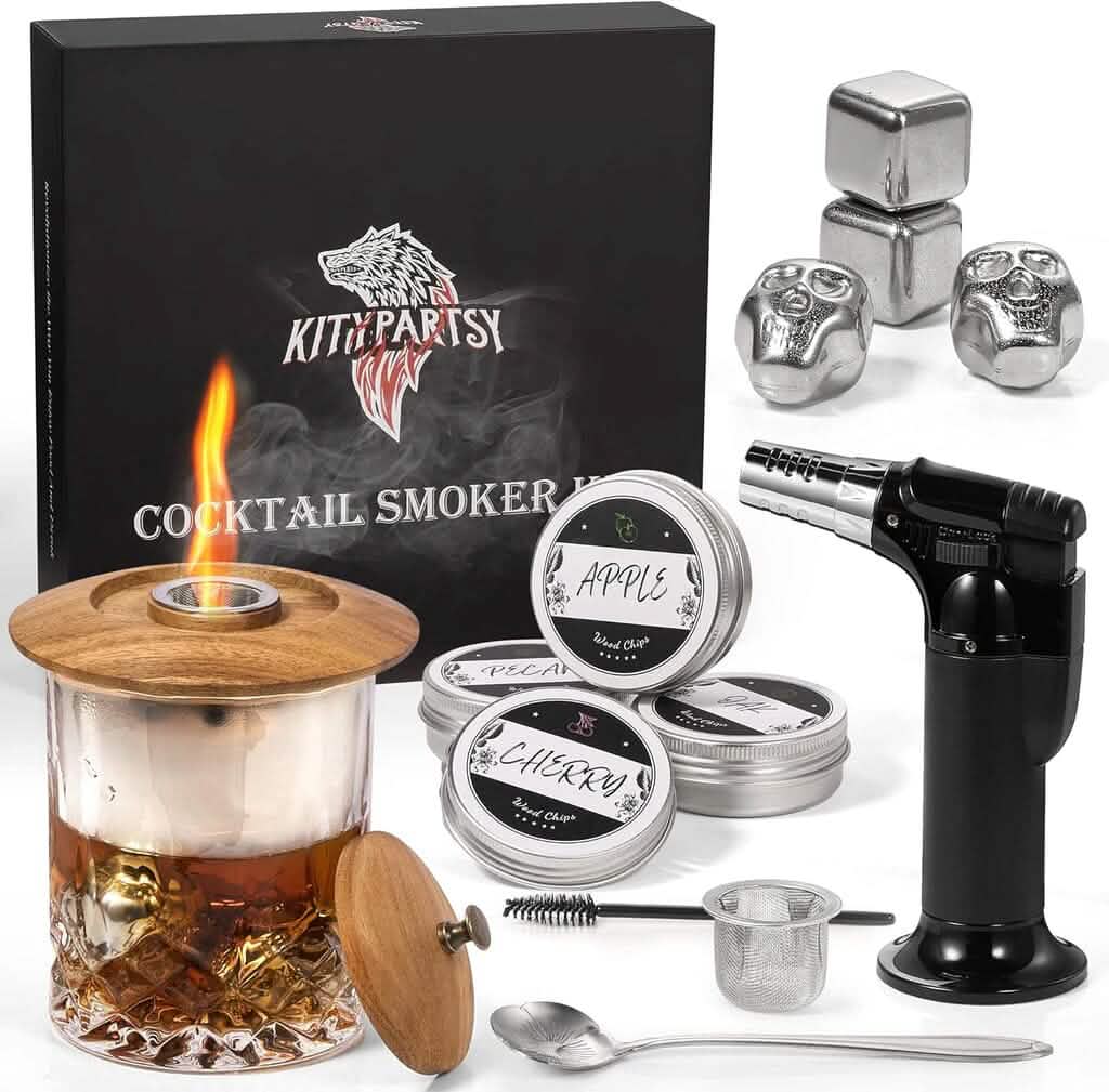 Kitypartsy Cocktail Smoker With Torch, Wood Chips, and Stainless Steel Ice Cubes - A-1 Thread Vault