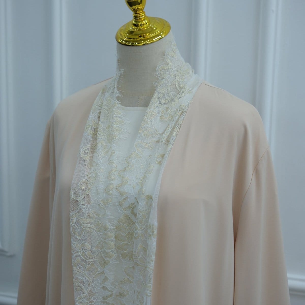 Lace-Panel Flared-Sleeve Open Abaya with Pockets(MOA332) - A-1 Thread Vault