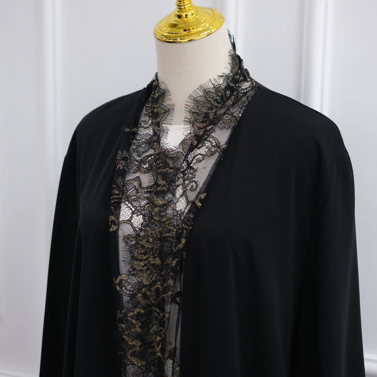 Lace-Panel Flared-Sleeve Open Abaya with Pockets(MOA332) - A-1 Thread Vault