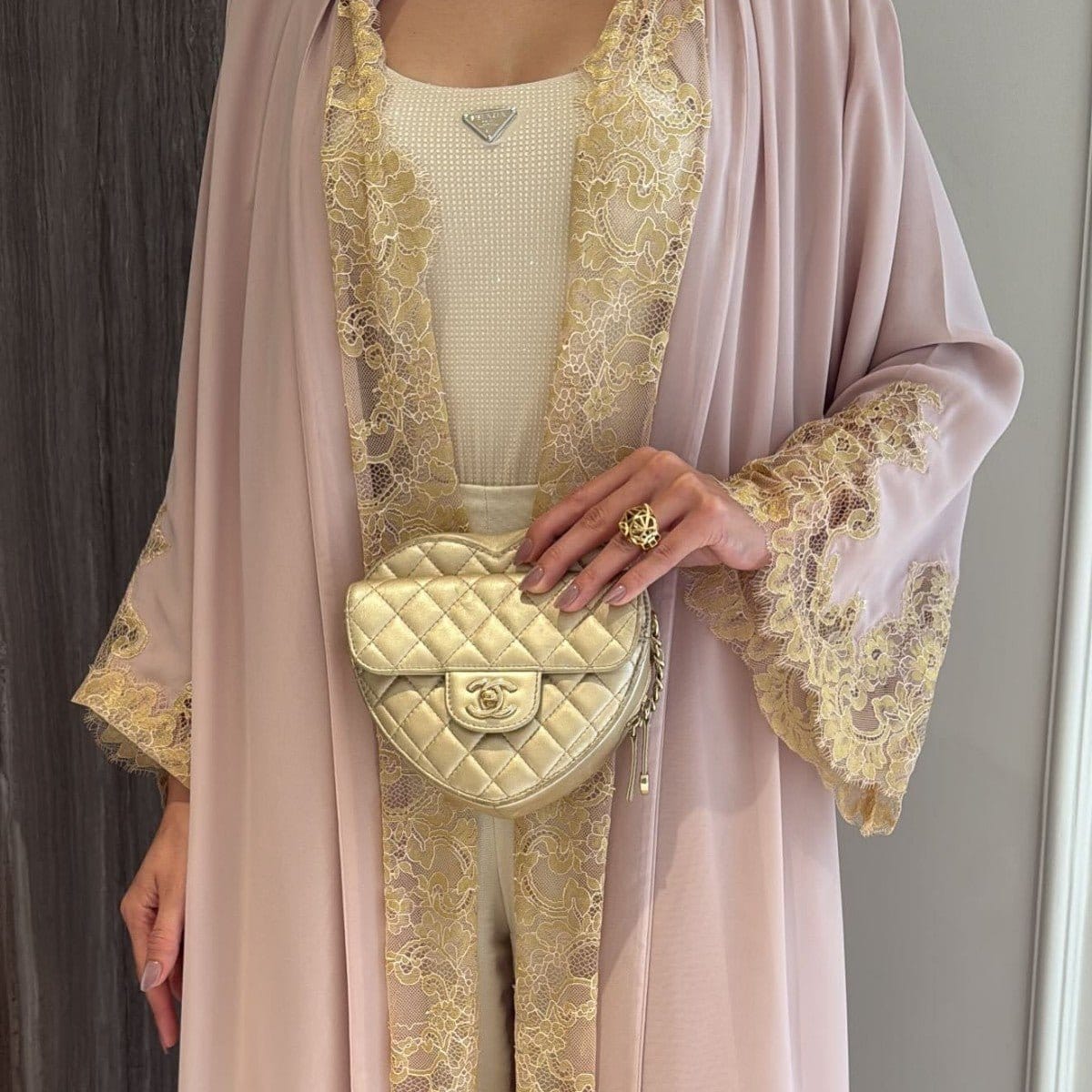 Lace-Panel Flared-Sleeve Open Abaya with Pockets(MOA332) - A-1 Thread Vault