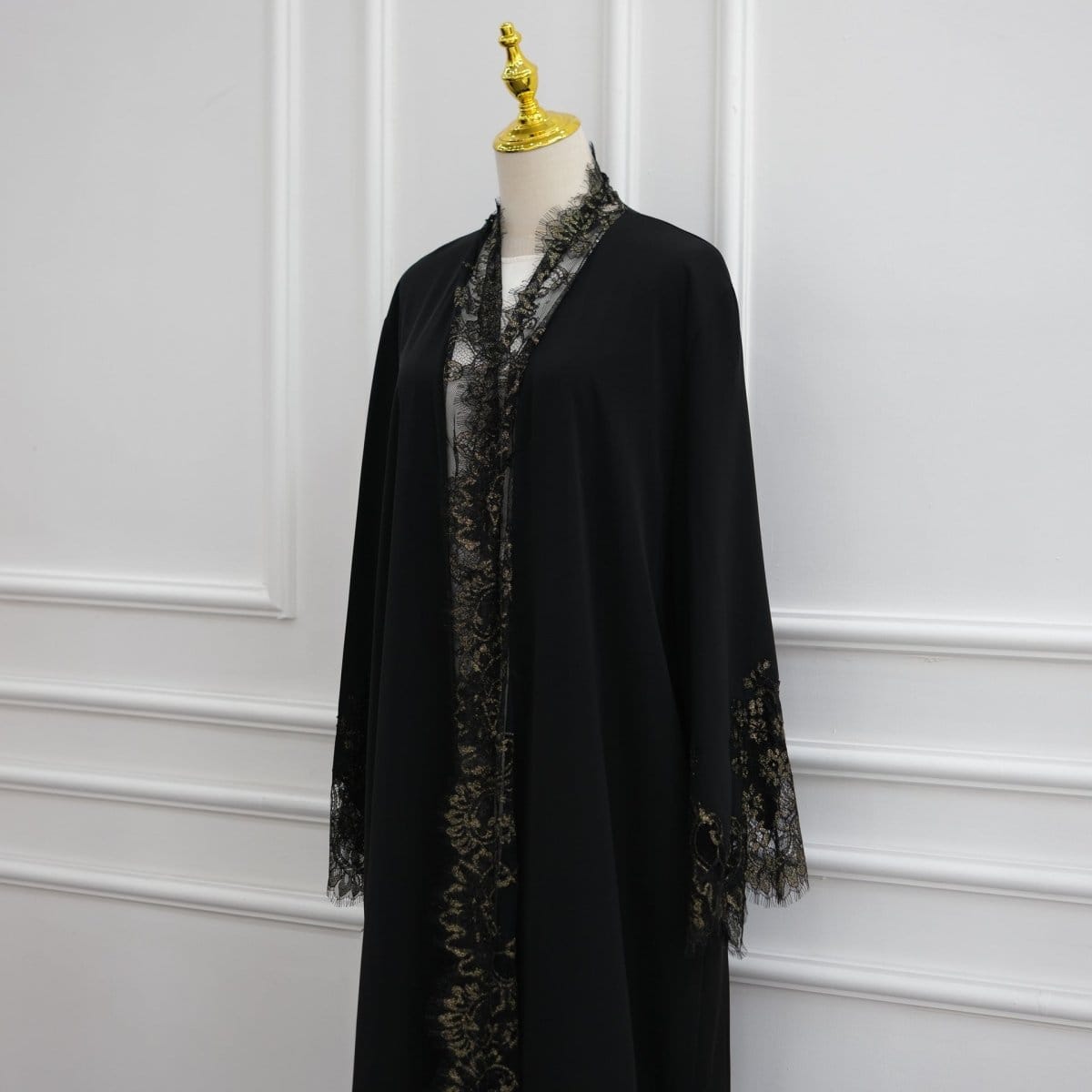 Lace-Panel Flared-Sleeve Open Abaya with Pockets(MOA332) - A-1 Thread Vault