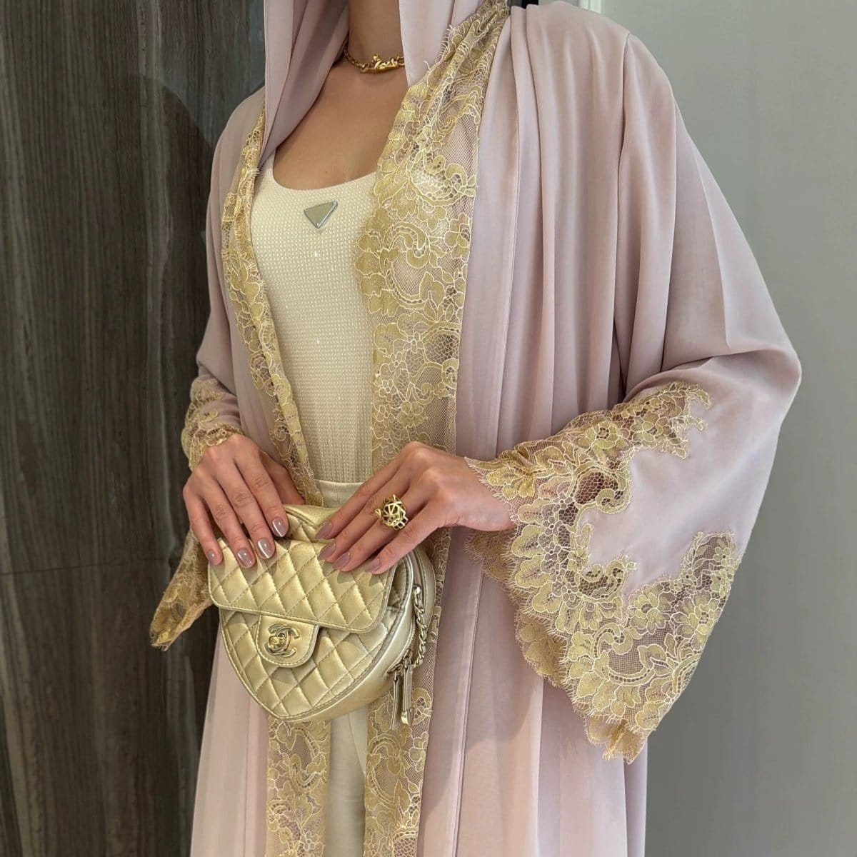 Lace-Panel Flared-Sleeve Open Abaya with Pockets(MOA332) - A-1 Thread Vault