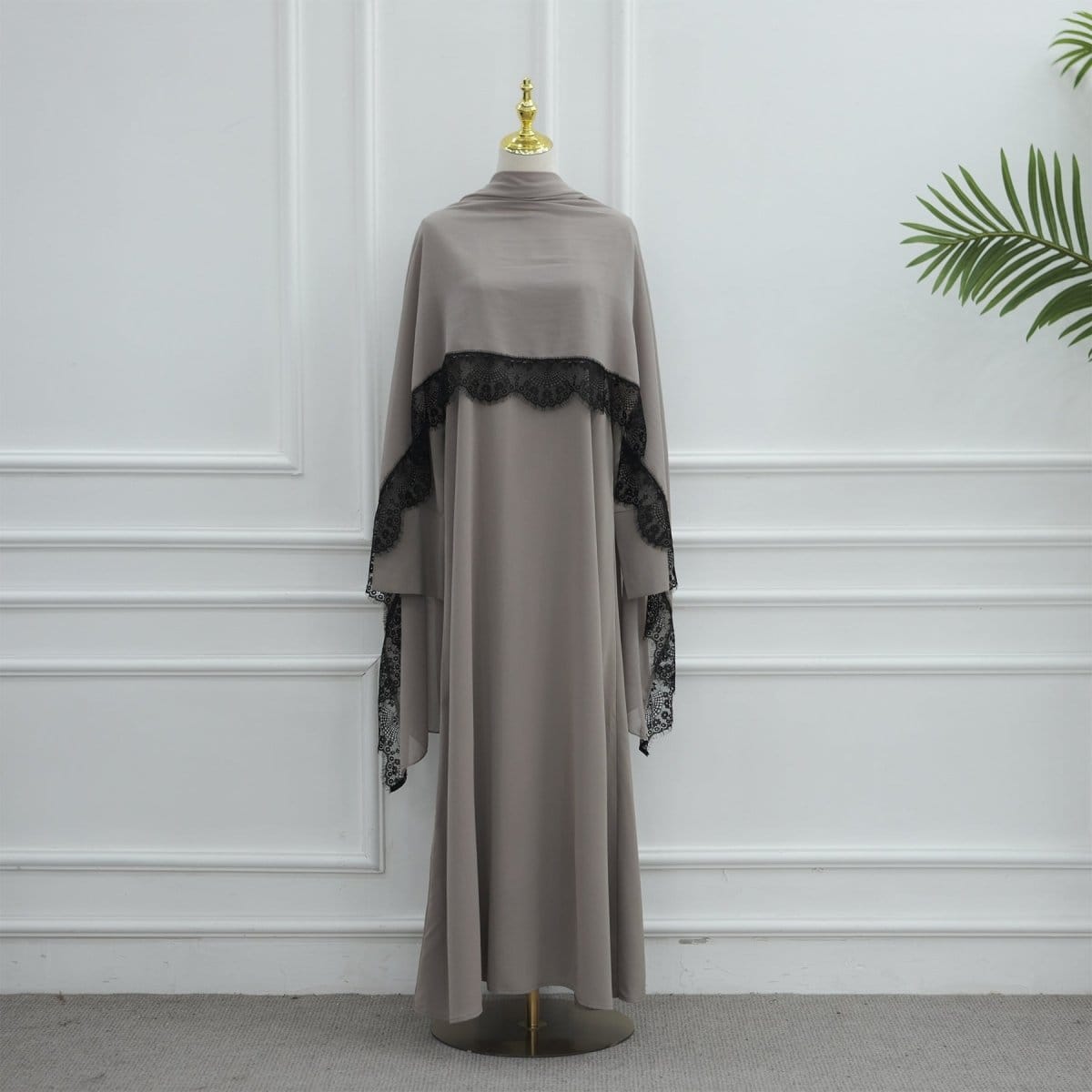 Lace Splice Nida Maxi Dress & Hijab Set(MA444) - A-1 Thread Vault
