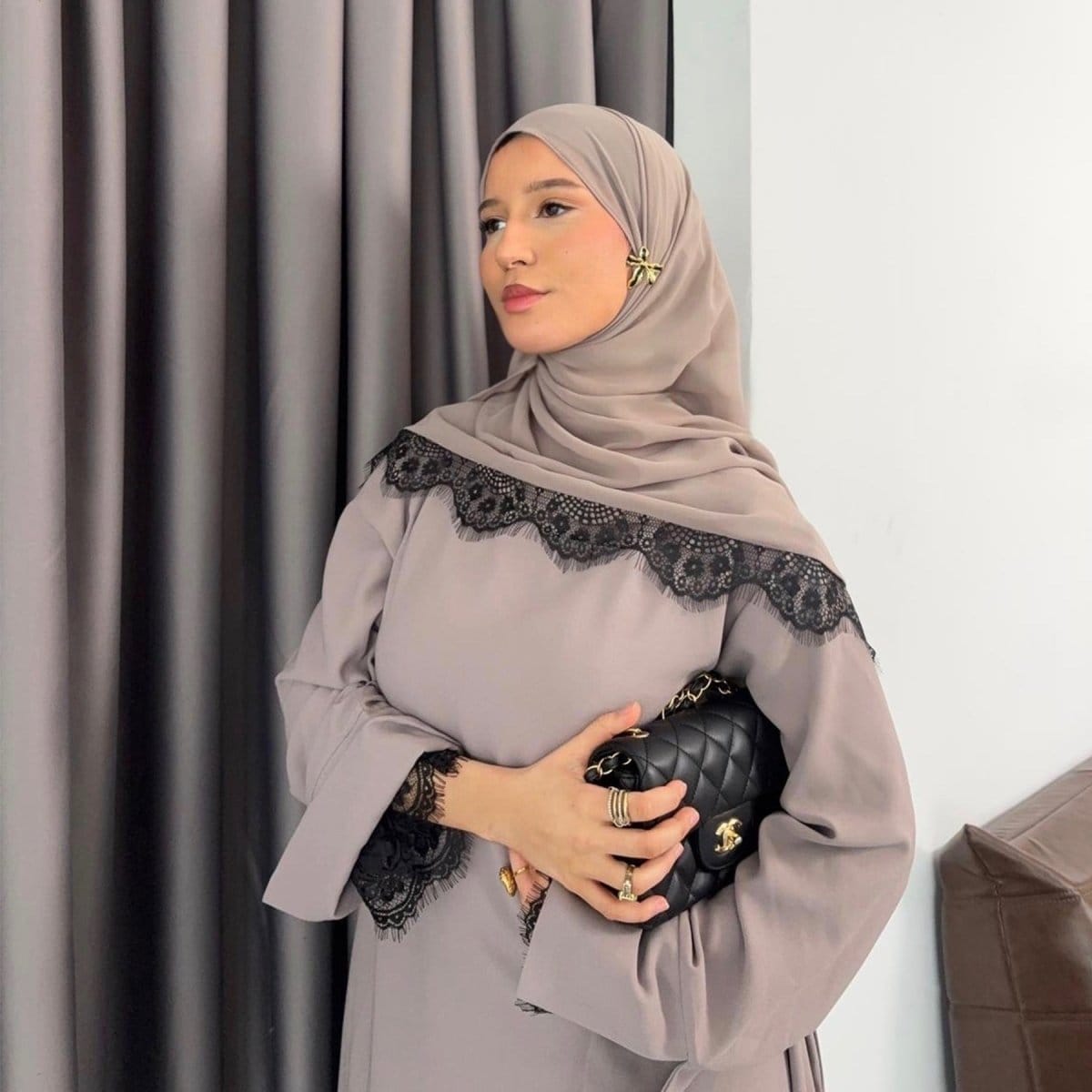 Lace Splice Nida Maxi Dress & Hijab Set(MA444) - A-1 Thread Vault