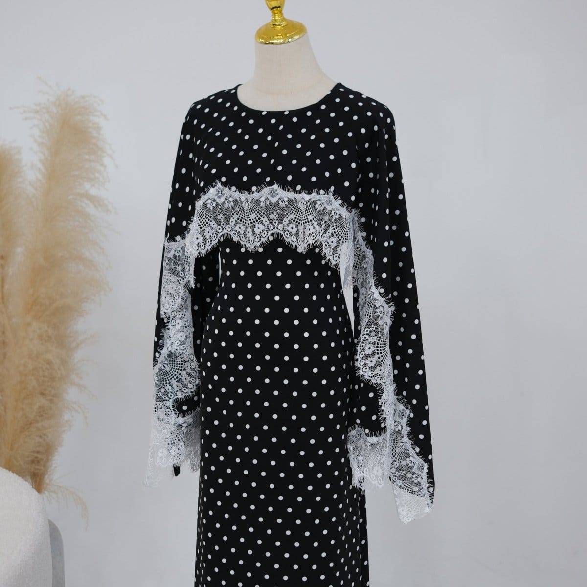 Lace Splice Satin Maxi Dress with Fixed Cape(MS438) - A-1 Thread Vault