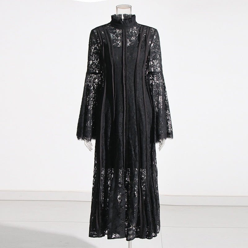 Lace Stand Collar Bell Sleeve Maxi Dress (MS395) - A-1 Thread Vault