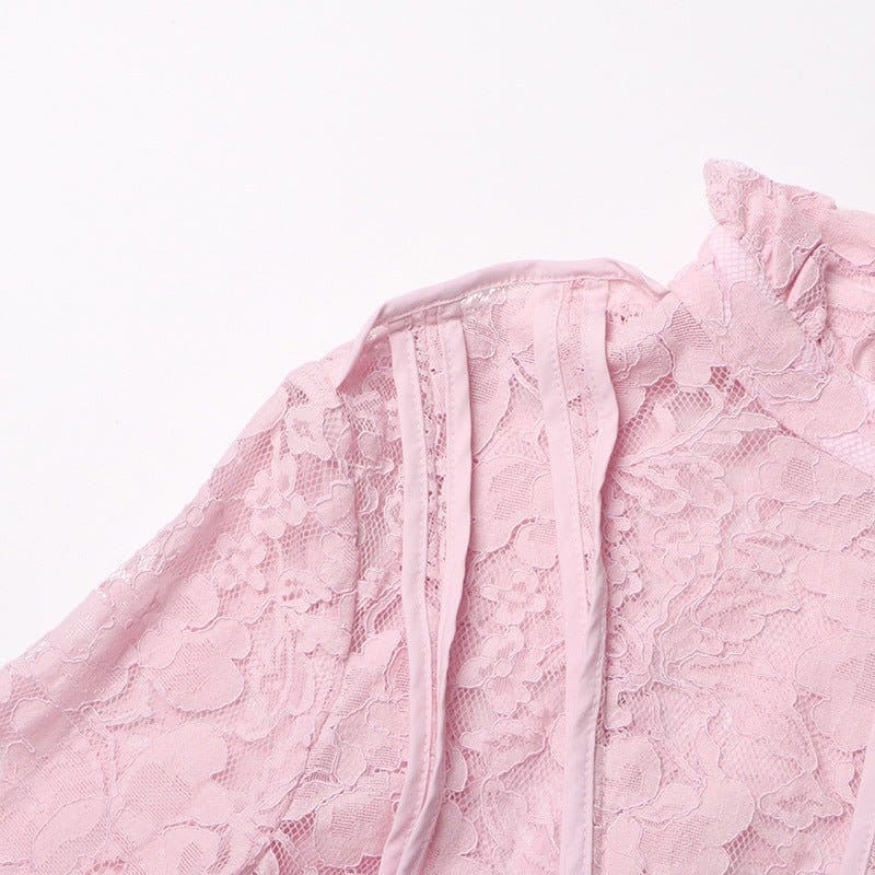 Lace Stand Collar Bell Sleeve Maxi Dress (MS395) - A-1 Thread Vault
