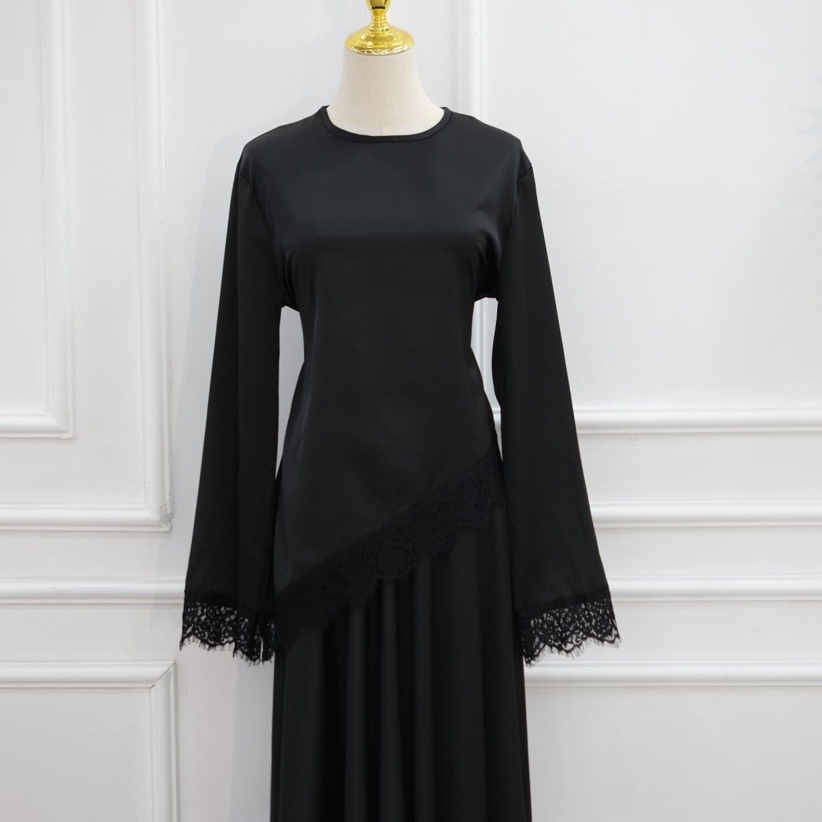 Lace Trim Contrast Panel Satin Top(MS407) - A-1 Thread Vault
