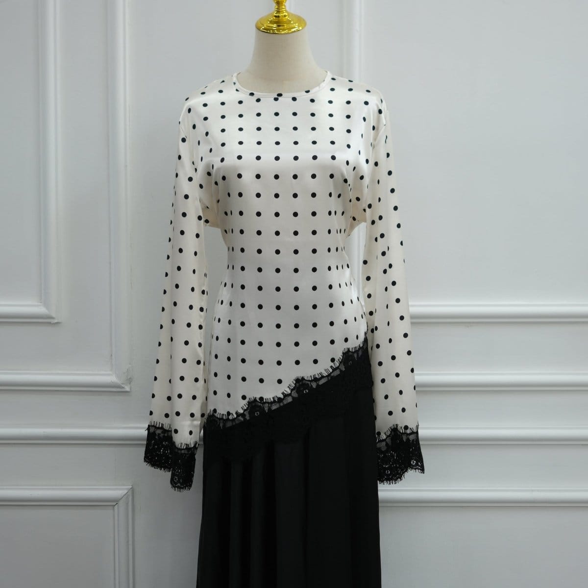 Lace Trim Contrast Panel Satin Top(MS407) - A-1 Thread Vault