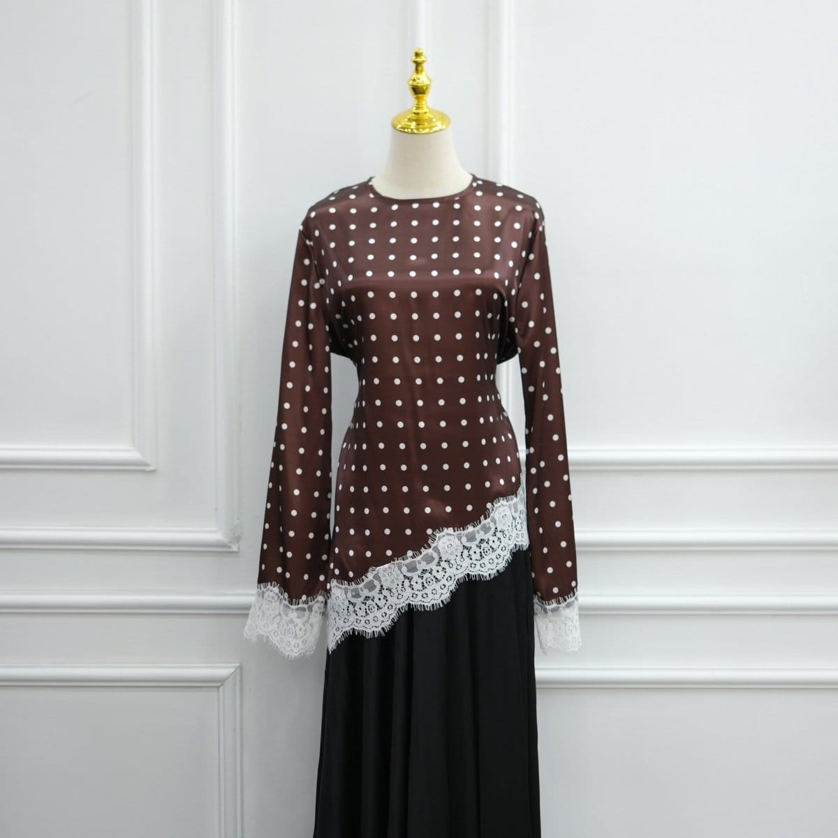 Lace Trim Contrast Panel Satin Top(MS407) - A-1 Thread Vault