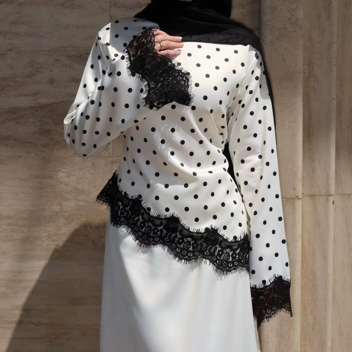 Lace Trim Contrast Panel Satin Top(MS407) - A-1 Thread Vault