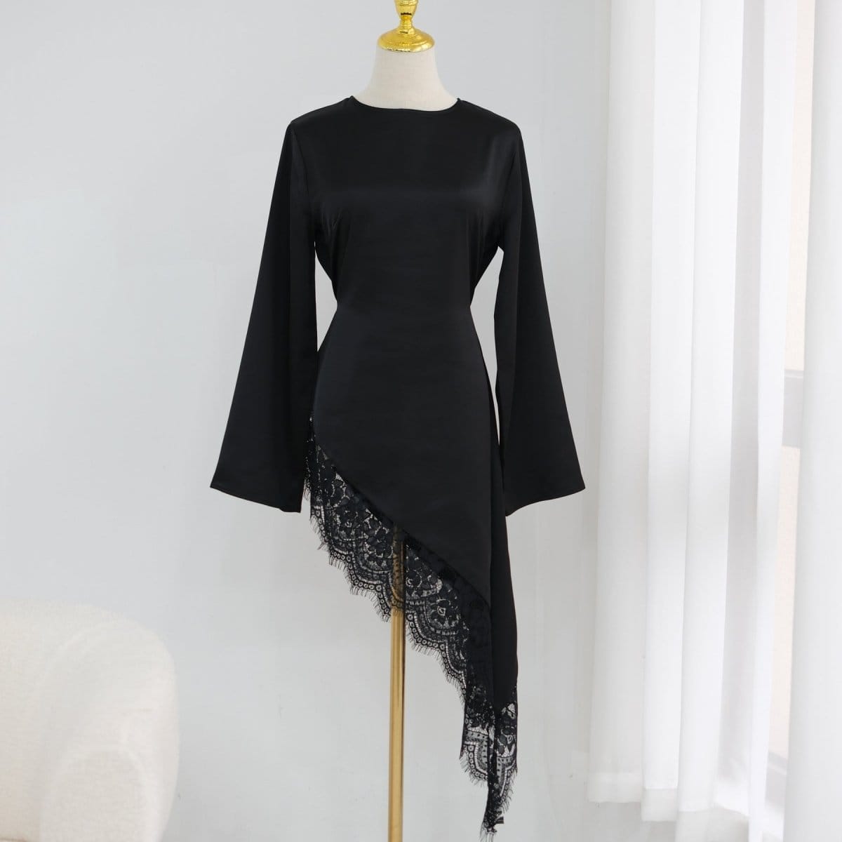 Lace Trim Contrast Panel Satin Top(MS408) - A-1 Thread Vault