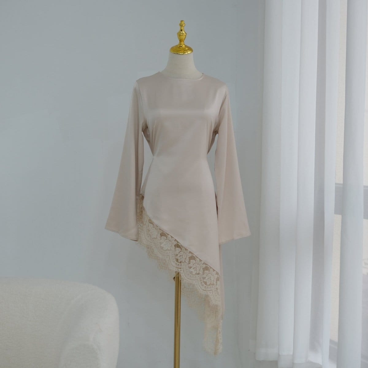 Lace Trim Contrast Panel Satin Top(MS408) - A-1 Thread Vault