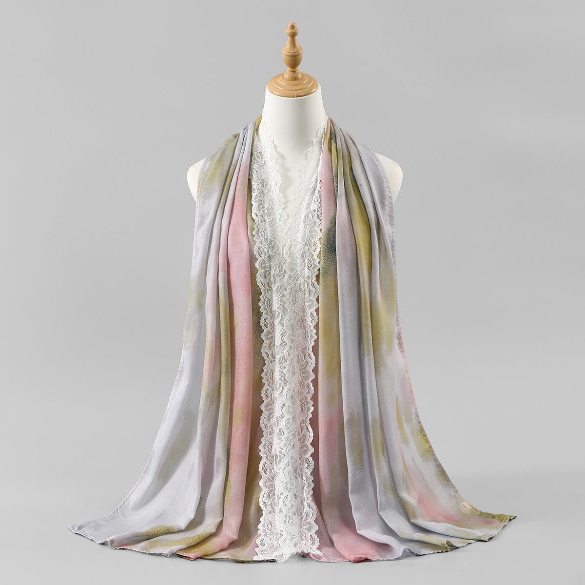 Lace Trim Print Hijab Shawl(MH231) - A-1 Thread Vault