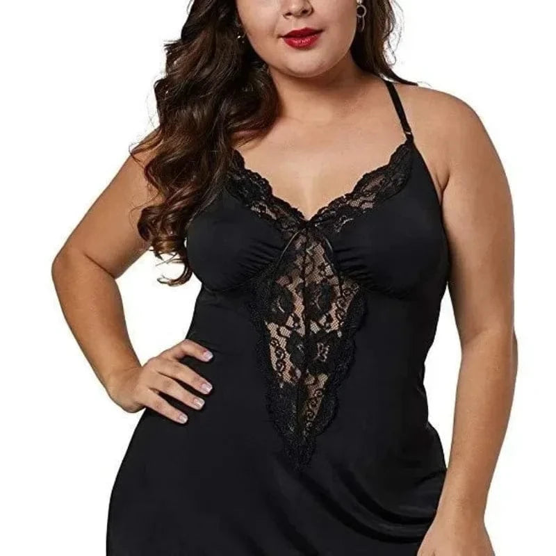 Large Size Spaghetti Straps Nightgown Women Summer Lace Satin Sleepwear Plus Size Nightdress Ladies Pajamas Home Clothes - A-1 Thread Vault